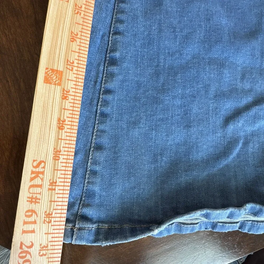 Zenana Stretch Denim Open Flare Jeans Raw Fray Hem & Waist Size 32 Bell Bottoms